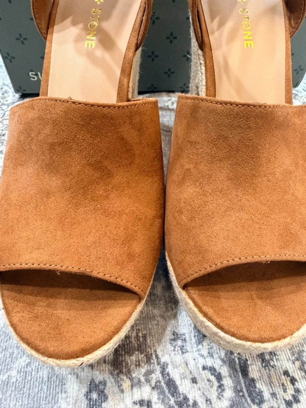 Sun + Stone Feyf Cognac Ankle-Strap Platform Wedge Sandals- Size 9